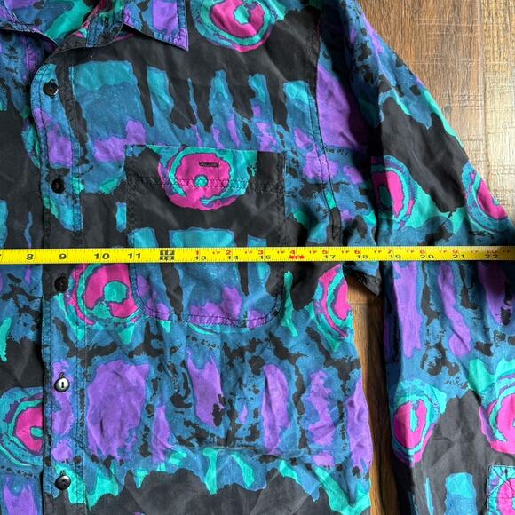 VTG On The Brink 100% Silk Shirt Youth L Abstract Print 80s 90s Colorful Bold - Picture 4 of 6